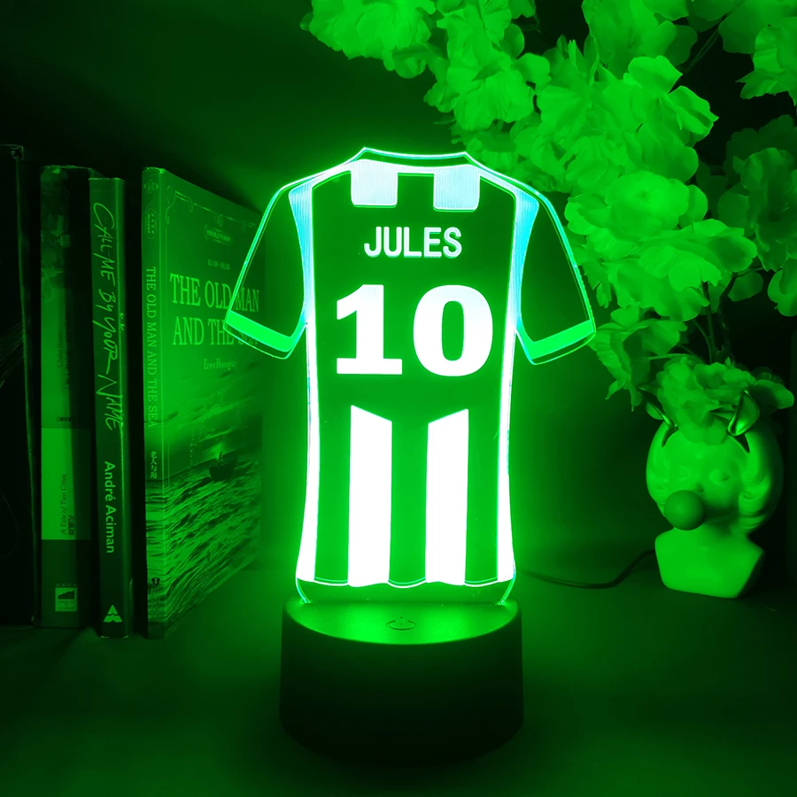 Camisa de futball personalizada led luzes 3d nome personalizado lâmpada noturna de futebol crianças quarto decoração de mesa presentes de natal para