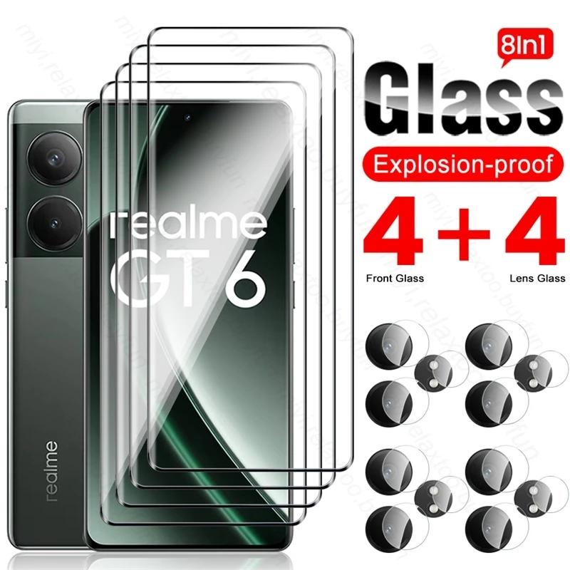 Realmi GT6 Glass 8 In 1 3D Tempered Glass for Realme GT 6T 6 T T6 5G Curved Camera Lens Screen Protectors RealmeGT6 RealmeGT6T