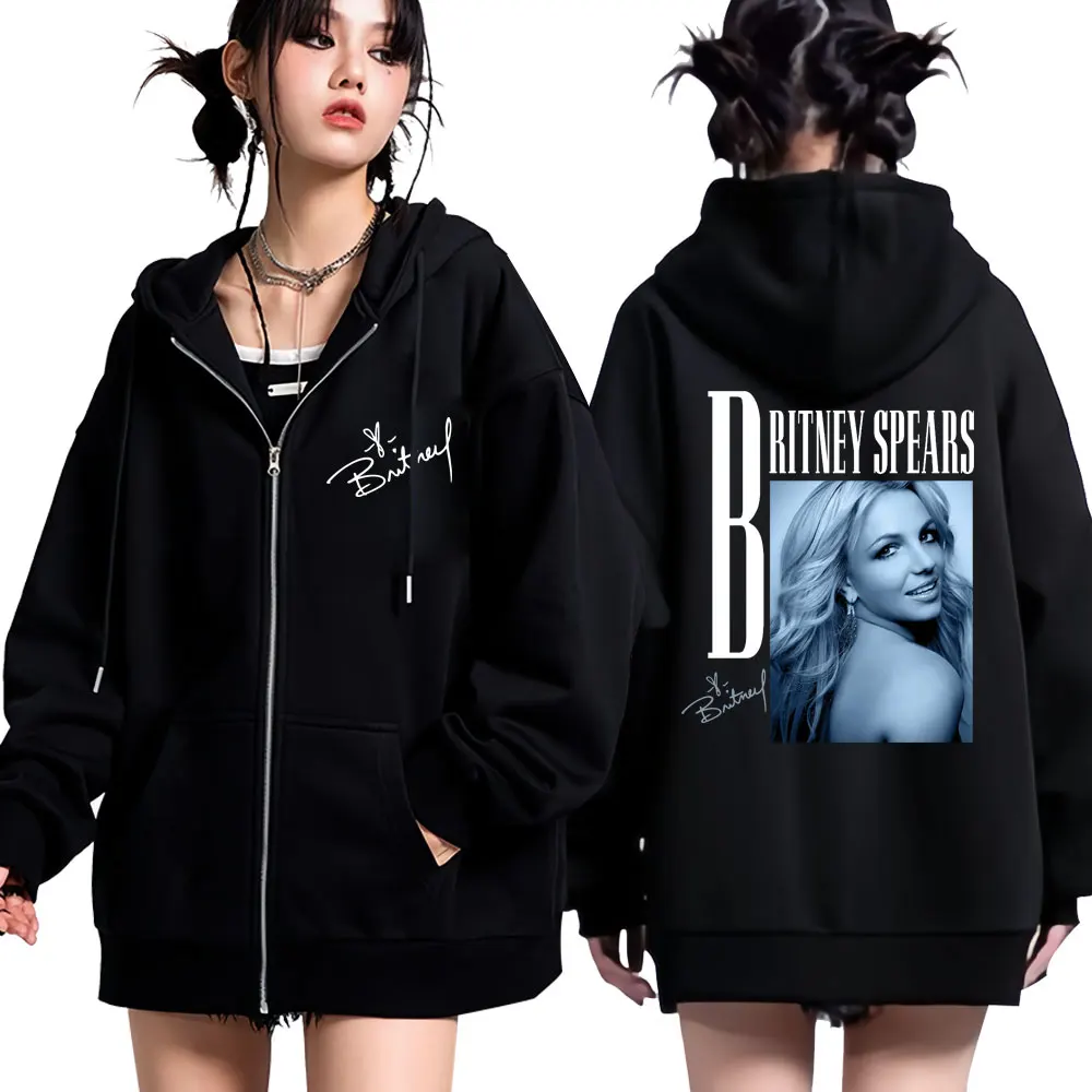 Hip Hop Singer Britney Spears Zip Up Hoodies Men Women Oversized Harajuku Fleece Sweatshirt Ieisure Cardigan Hoodie Streetwear