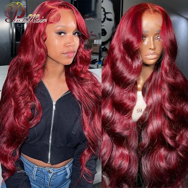 

13X6 Body Wave Lace Frontal Wigs 99J Colored Lace Front Human Hair Wig Pre Plucked Remy for Women Red Burgundy Lace Front Wig