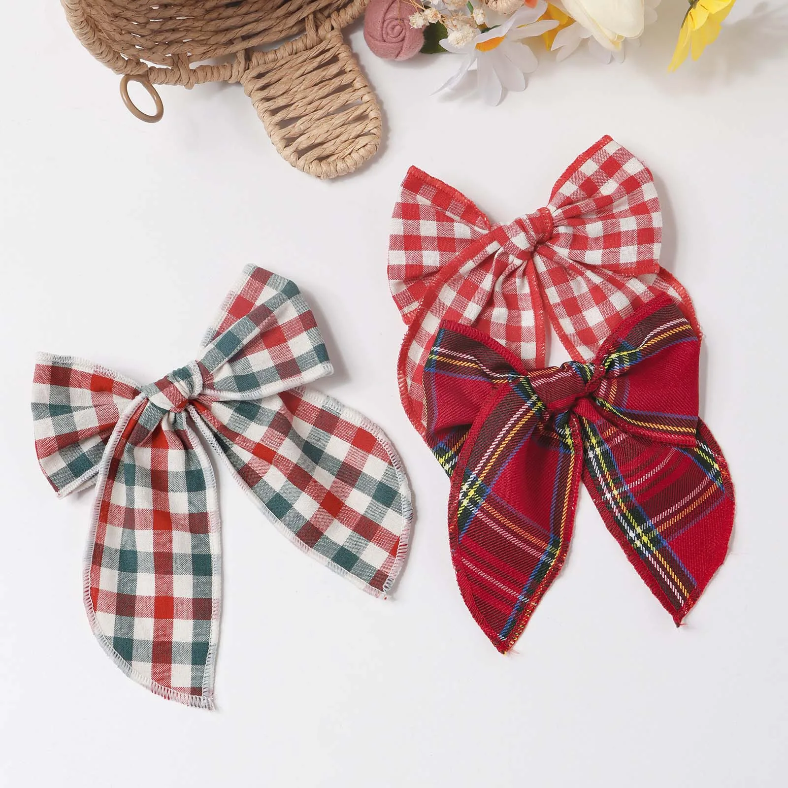 Girl Christmas Decor Fashion Plaid Dovetail Hair Accessory Kid Festive Wear Cute Large Bow Barrettes Teenage Ponytail Hair Clip