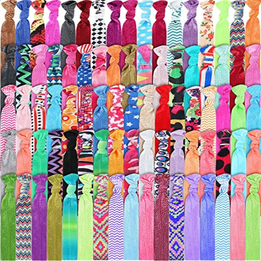 

200 Pieces Elastics Hair Ties Ribbon Bulk No Crease Ponytail Holders Knotted Fold over Hair Bands for Women Girls