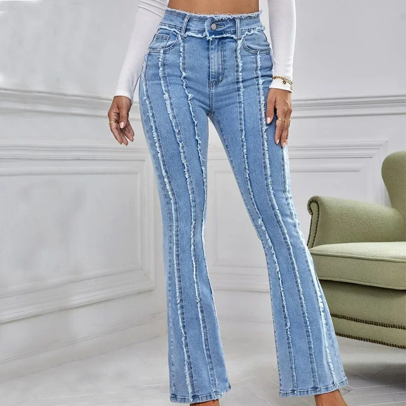 

Flare Jeans Women Skinny High Waist Aesthetic Y2k Denim Trousers Vintage Washed Retro Mopping Korean Fashion Street Flash