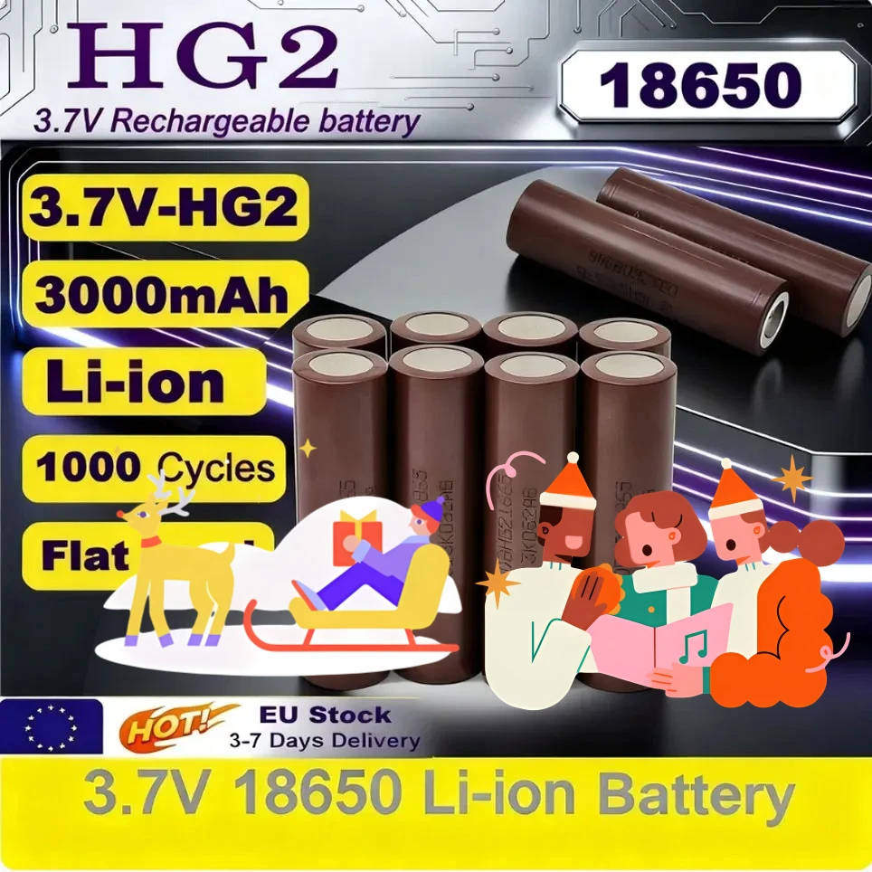 

Новые оригинальные литиевые перезаряжаемые аккумуляторы 3.7V 18650 HG2 3000mAh с непрерывным разрядом 30А для дронов, электроинструментов и игрушек