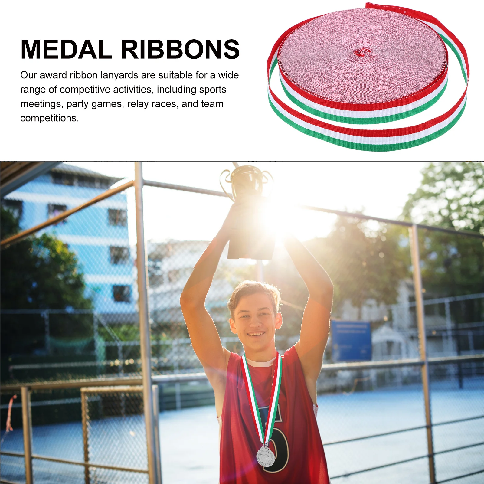 

1 Roll Medal Ribbons Neck Lanyard Sports Meeting Award Ribbons Competition Medal Hanging Ribbon for Sports Party Awards
