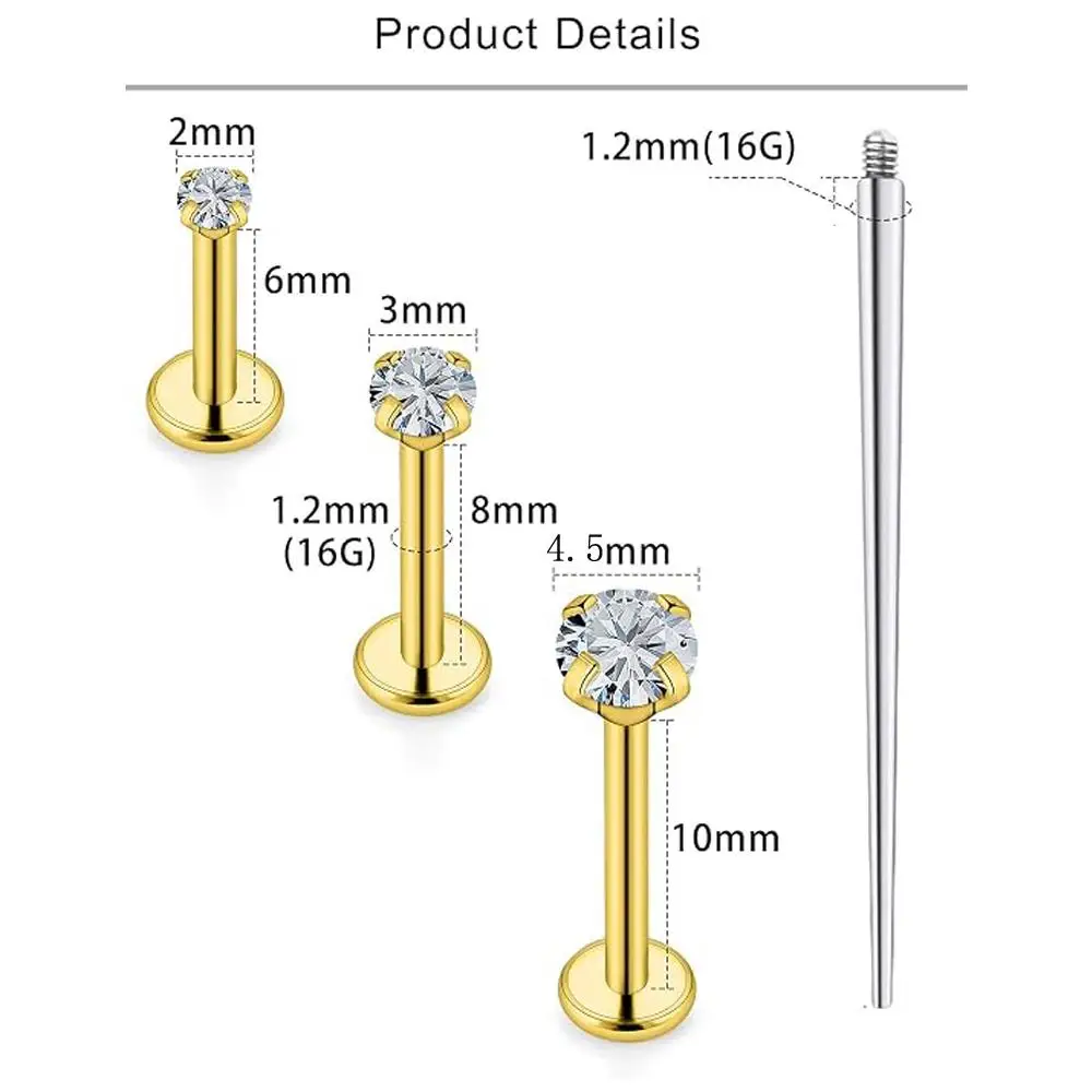 7Pcs Set Piercing Jewelry Stainless Steel Labret Lip Rings Different Size Tragus Nail Conch Cartilage Forward Helix Earring