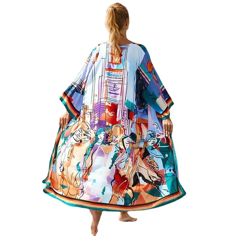 

Beach Blouse Robe Style Holiday Dress Bikini Jacket Women's Spring Summer Printed Flower Leisure Sun Protection Lady Seaside 5