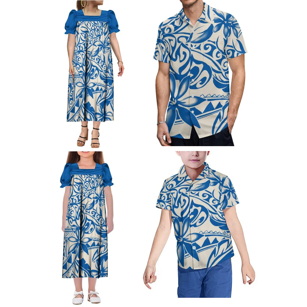 Robe d'été imprimée sur mesure, motif polynésien, vêtements de famille, robe Mumu pour femmes et filles, petit haut décontracté pour hommes et garçons