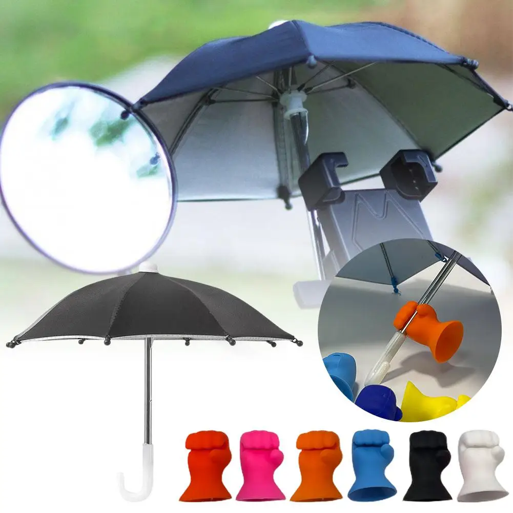 Fist-shaped Silicone Suction Cup Stand Mini Umbrella Desktop Holder Outdoor Shade Phone Decoration Mobile P1c5