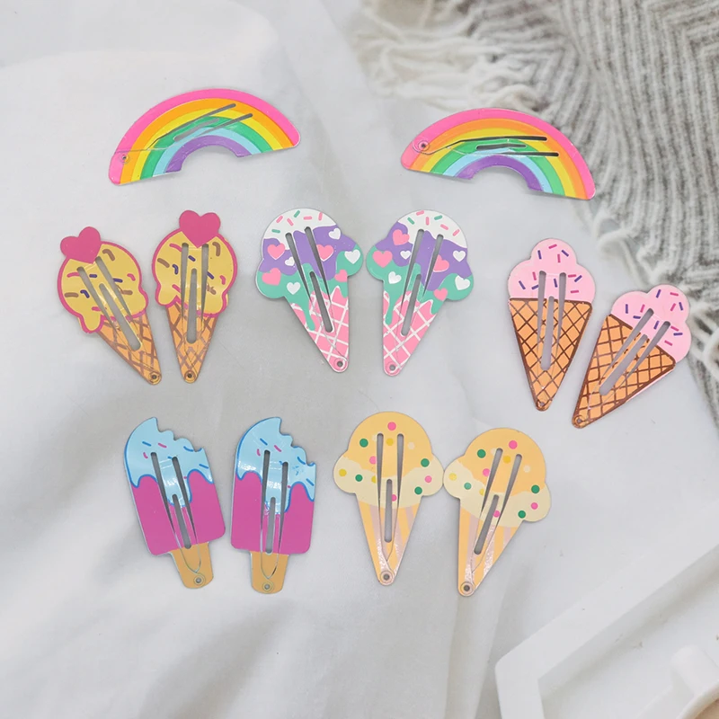 12Pcs/Set Cute Cartoon Animal Fruit Snap Hair Clip For Girls Women Hair Accessories Sweet Rainbow Butterfly Hairpins Hair Clips