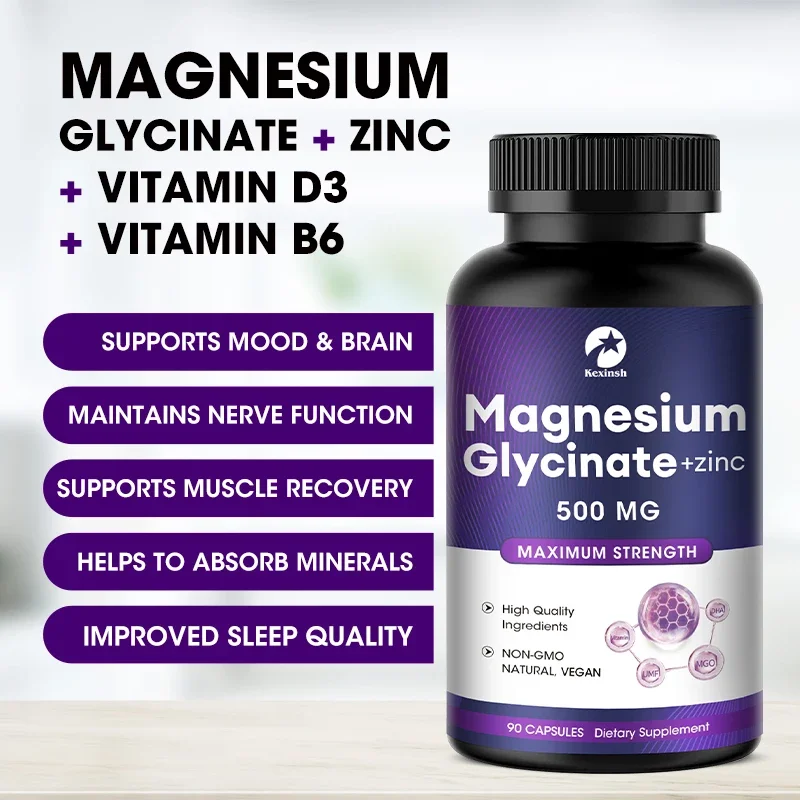 Kexinsh Magnesium Glycinate Capsules Supplement 500mg Magnesium and Zinc Capsules High Absorption Bone Support Health Care