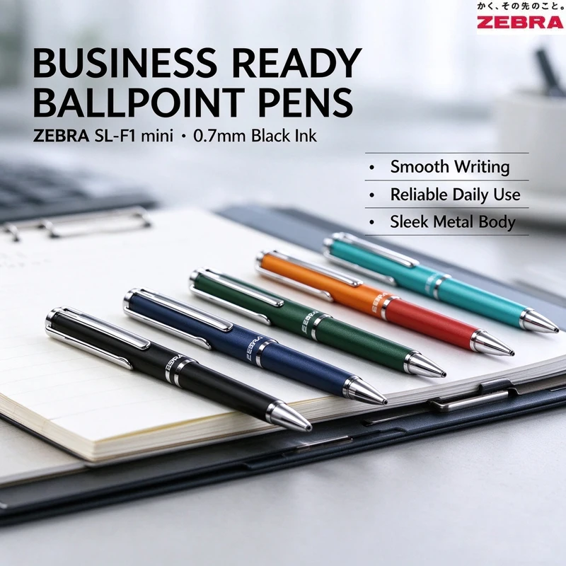 Zebra BA55 SL-F1 Mini Metal Telescopic Ballpoint Pen 0.7mm,Slide Out Barrel Nib Retracts,Compact Pens For Purse Notebook Travel