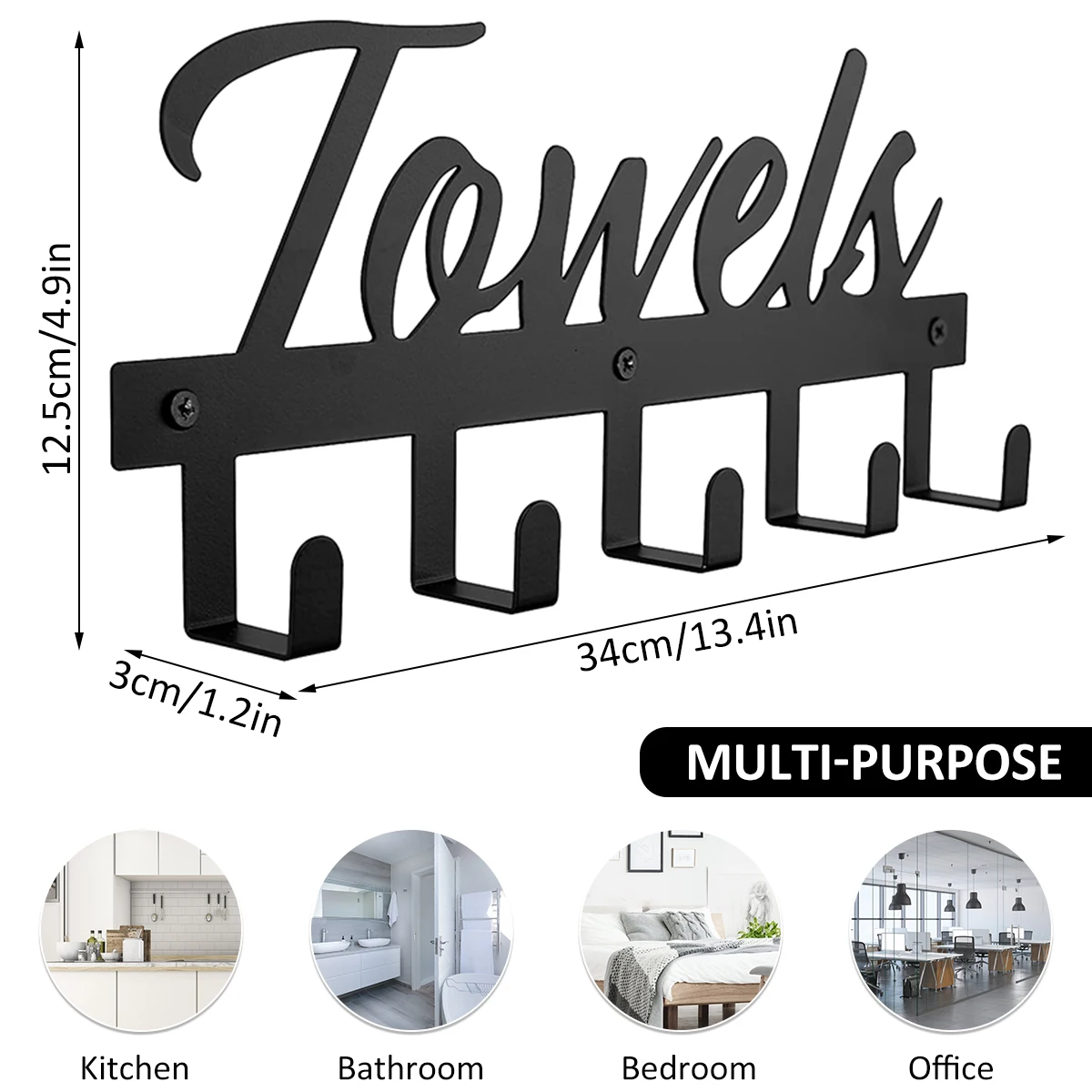 Wall-Mounted Towel Rack Movable Holder With 5 Hooks Waterproof Towel Shelf Organizer Shower Hanger Rail Bathroom Accessories