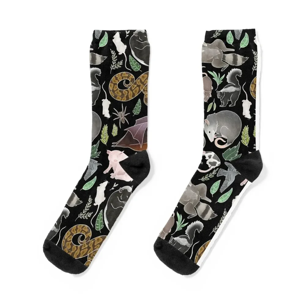 “Gross” Animals on Black Socks with print valentine gift ideas colored warm winter Socks Women Men's