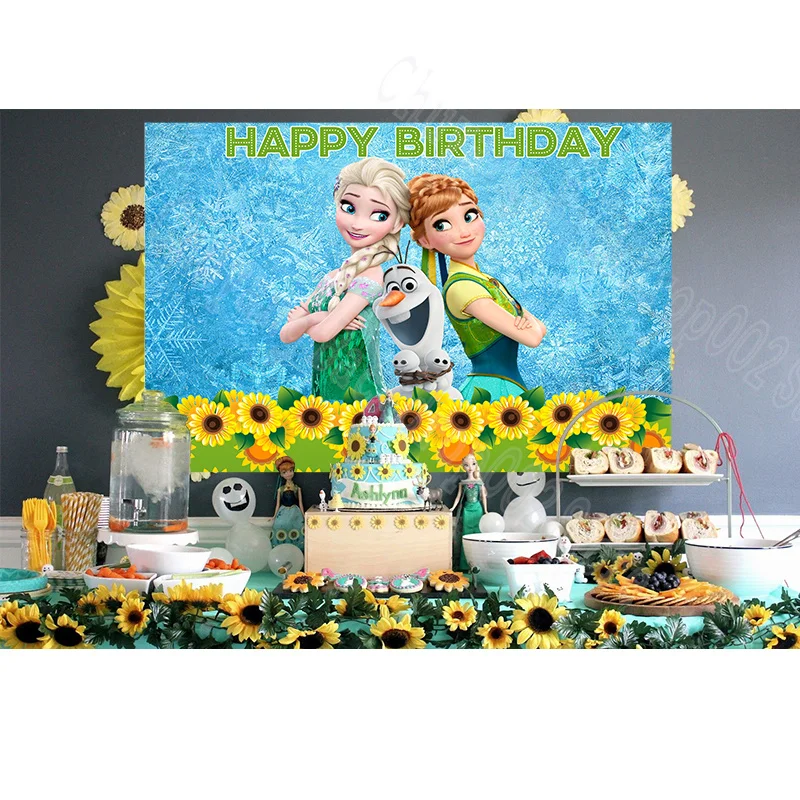 Disney Frozen Fever Sunflower Birthday Gift Elsa Anna Olaf Girls Party Decoration Photo Backdrop Photography Background Banner