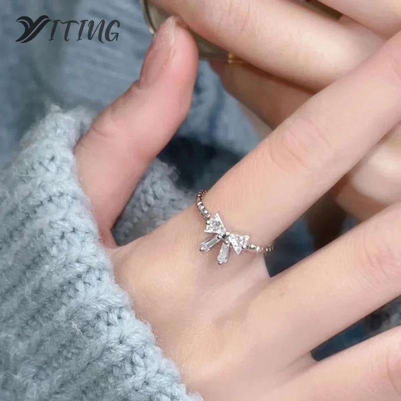 New Arrived Romantic Lovely White Bowknot Rings Female Exquisite Jewelry Ring with Shiny Bow Tie Zircon for Party and Dating