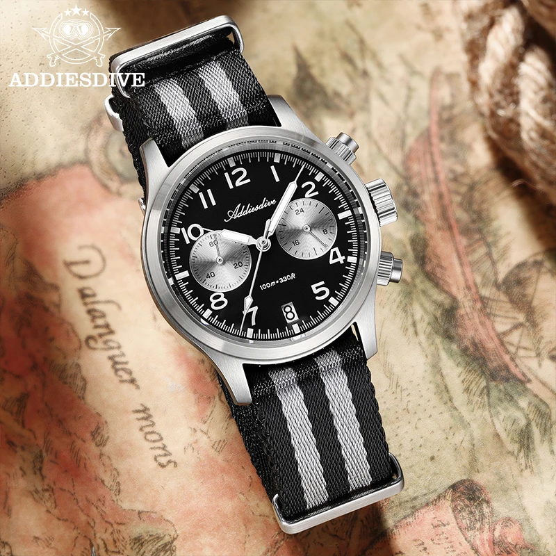 ADDIESDIVE 새로운 남성용 시계 럭셔리 사파이어 VK64 쿼츠 손목시계 크로노그래프 39mm 빛나는 100m 방수 316L 스테인레스 스틸