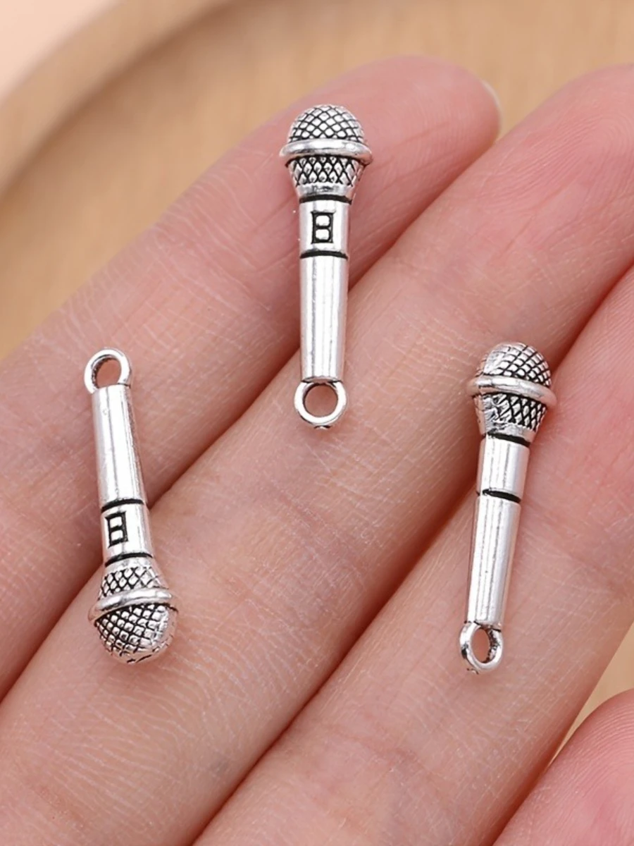 10/20/50 Stuks Zilverkleurige Kleur 3D Microfoon Charms Muziek Hangers Voor Sieraden Maken Diy Handgemaakte Ketting Oorbellen sleutelhanger - afbeelding 2