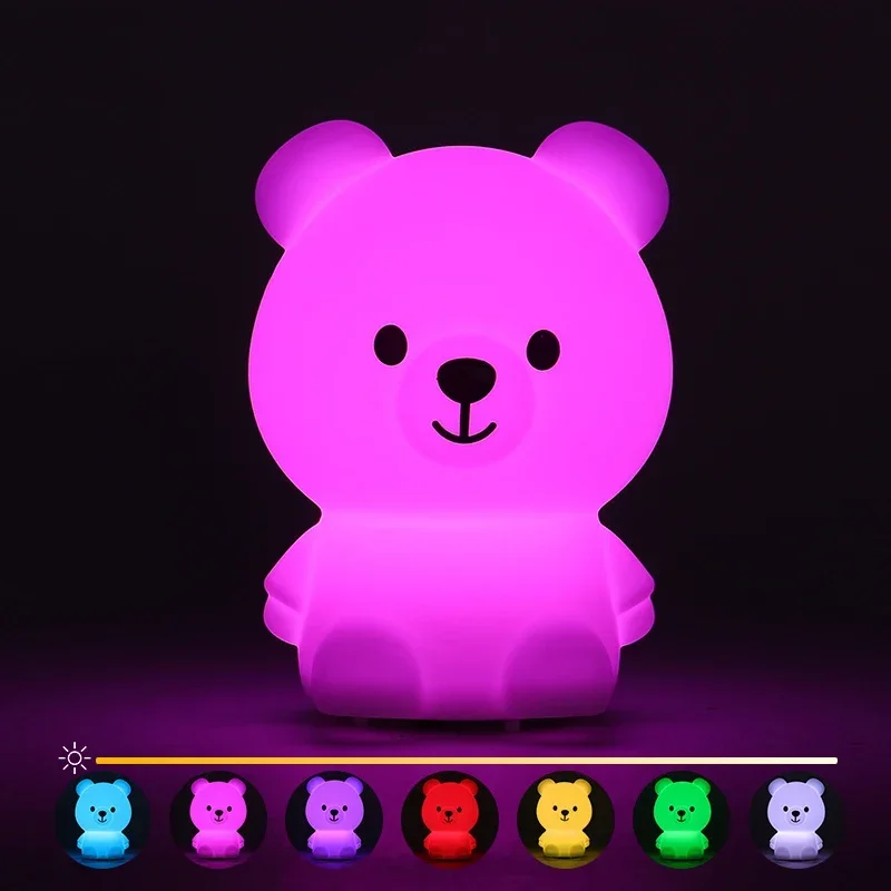 

Mini Bear Night Lamp Soft Silicone Light Cute Bunny Night Light Battery Colorful Gift Kids Christmas Bedroom Nightlight Battery