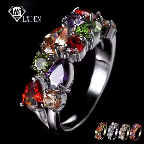 LXOEN Fashion Mona Lisa Silver Color Engagement Ring AAA Zircon Wedding Rings for Women Crystal Jewelry Accessories anillos