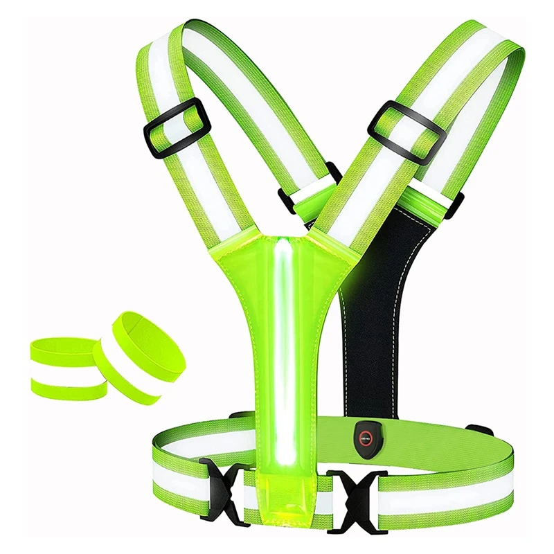 LED Reflective Vest Running Gear,USB Rechargeable LED Light Up Vest High Visibility Adjustable Waist Shoulder Bands