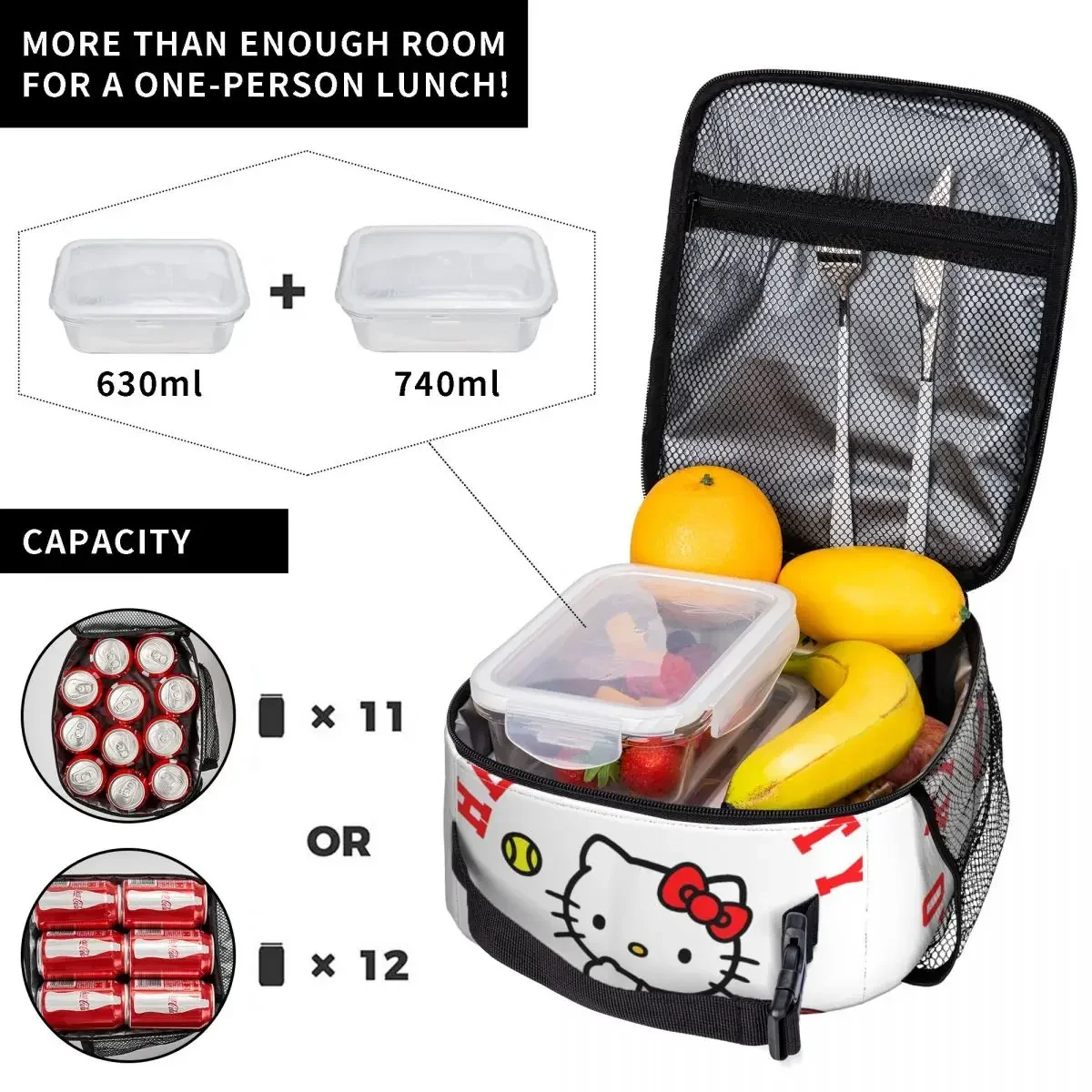 Hello Kitty lunch bags for both men and women, tennis insulated bags, large food containers, school travel tool bags