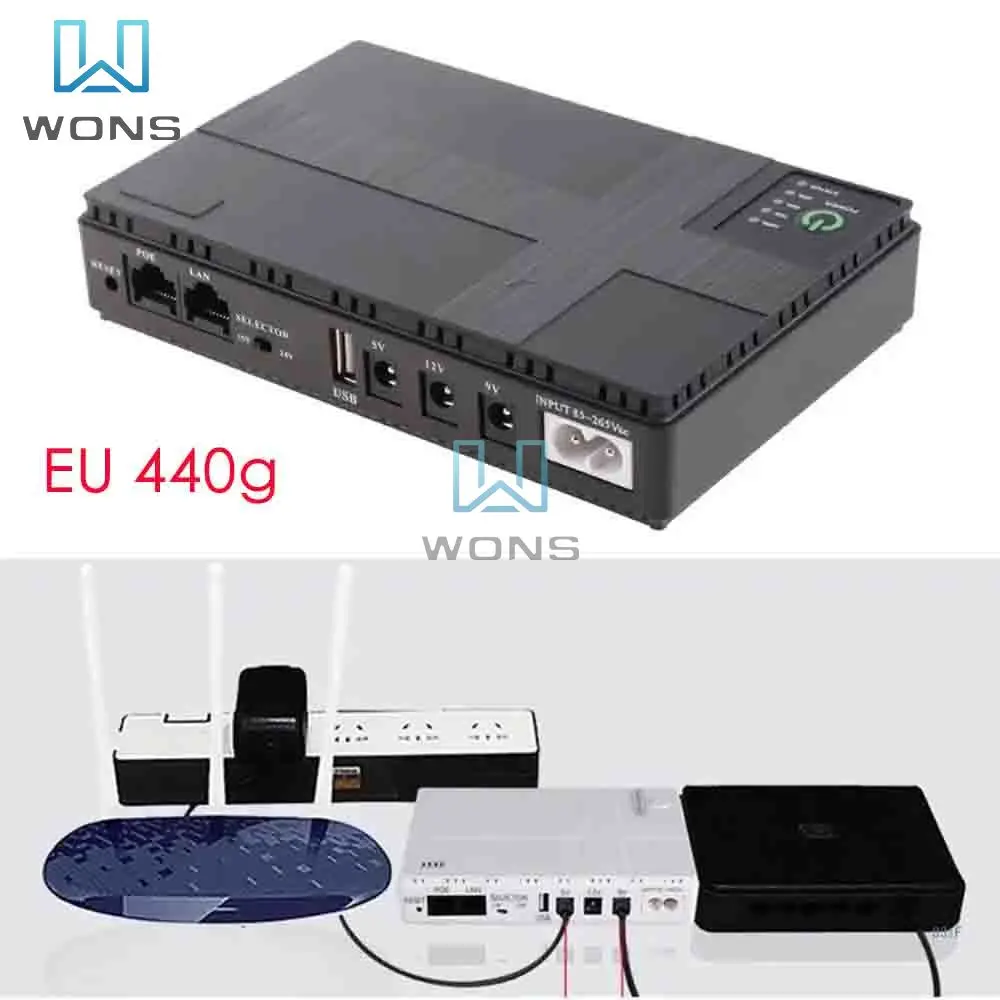 

UPS Uninterruptible Power Supply 10400mAh 5V 9V 12V 2A 15V 24V 1A Battery Backup Unit Output for Wireless Router EU Plug