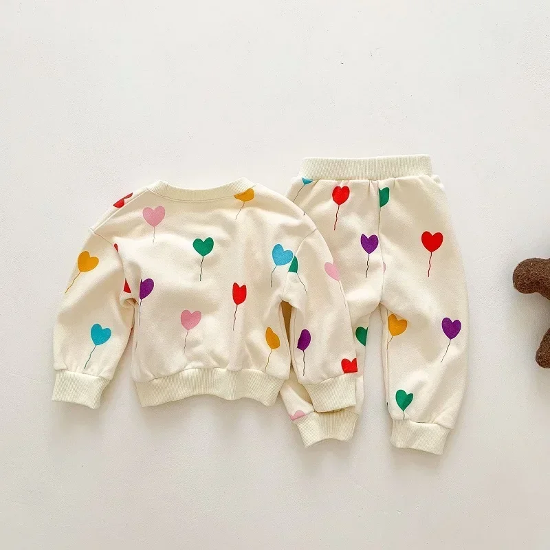 0-3Years Baby Boy Girl Autumn Clothes Set Ins Style Heart Balloon Pattern Pullover Sweatshirt Tops Long Pant 2PCS Outfits Suit