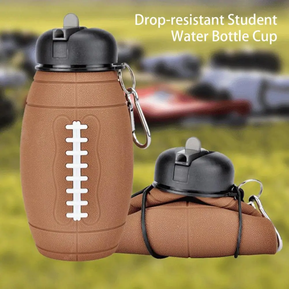 600ML Silicone Folding Drinking Cup Collapsible Rugby Water Bottle with Carabiner Leakproof Outdoor Cycling Sports Bottle