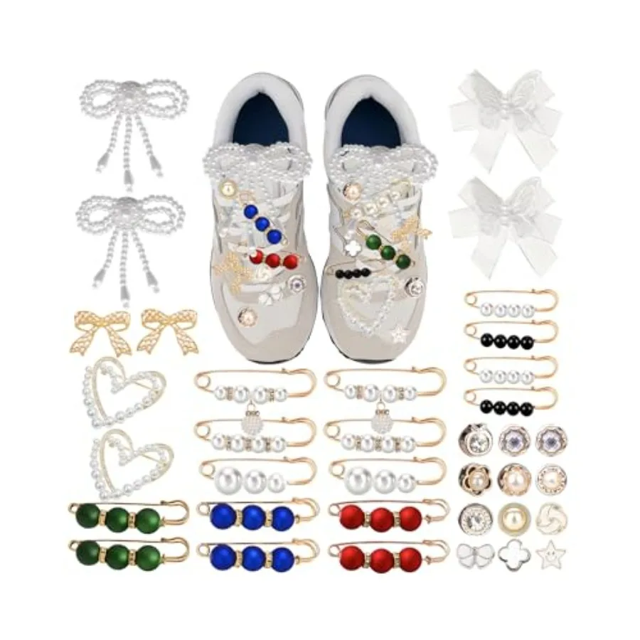 

Shoe Charms for Sneakers, Junk Socks Charms Kit Coquette Shoe Accessories with Pearl Bow Heart Pins, Balletcore Y2K Shoe Decora