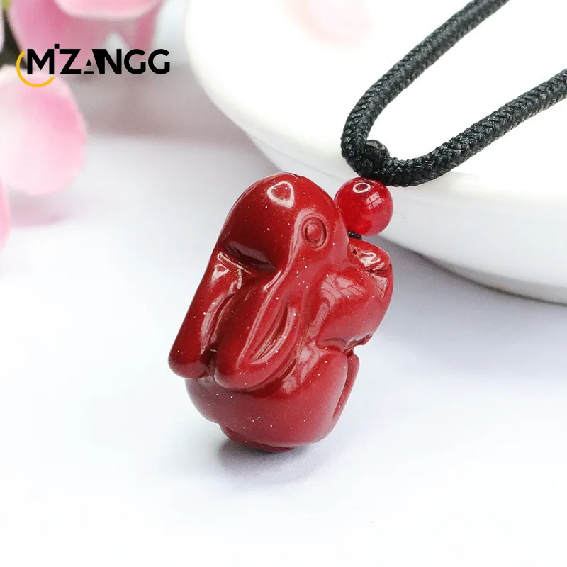 Genuine Natural Cinnabar Pendant Purple Gold Sand Rabbit Necklace Exquisite Cute Luxury Ladies Jewelry Mascot Holiday Gift
