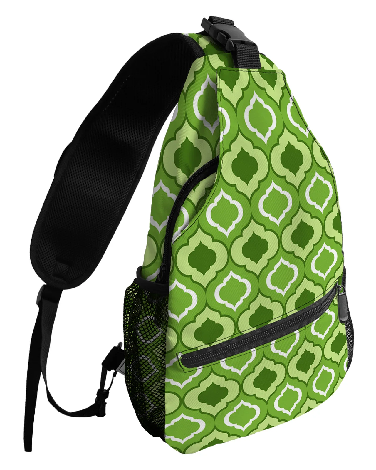 

Green Moroccan Pattern Chest Bags For Women Men Waterproof Messenger Bags Female Travel Sport One Shoulder Crossbody Bag