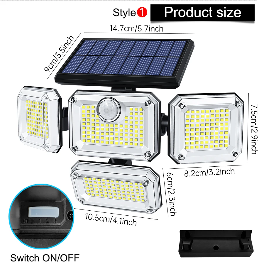 20w Solar licht 122/333led ip65 wasserdichte Solar-Garten lampe für den Außenbereich mit einstellbarem Weitwinkel mit 3 Modi – Detail 7