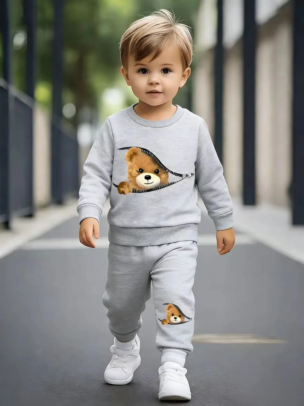 Newborn Winter Baby Boys Girls round Neck Fleece Tracksuit Casual Fashion Sporty Long Pants Two-Piece Set Ensemble