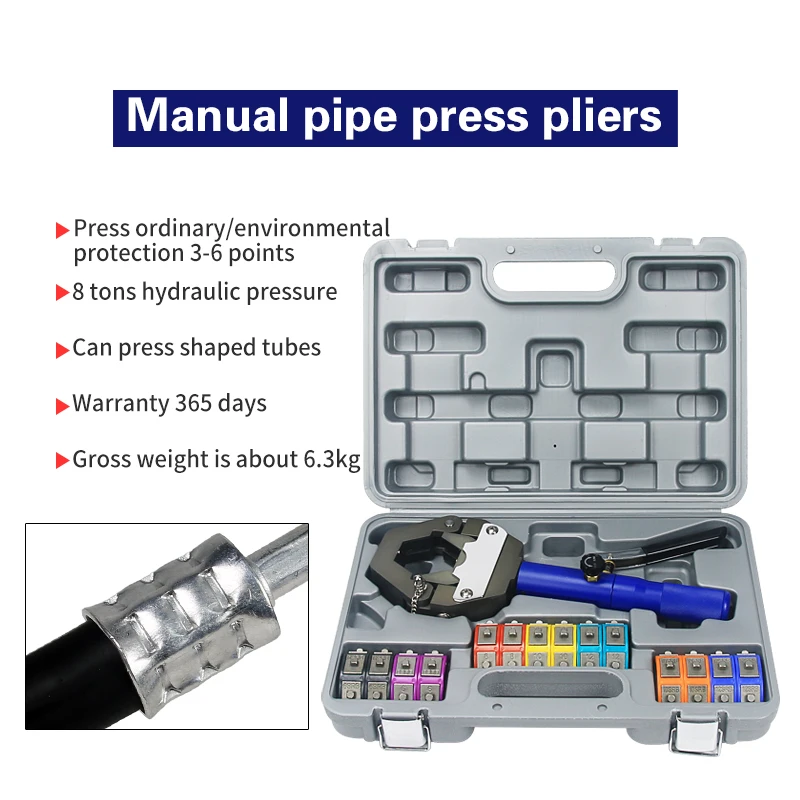 Automotive Air Conditioning Hose Crimper 8 Tons Hydraulic Portable Suitcase Universal Manual  A/c Hose Crimping Pliers Tool Kit