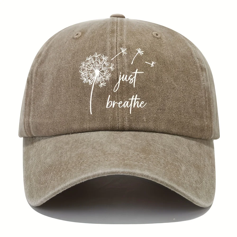 

Бейсболка с выстиранным принтом «Одуванчик» и надписью «JUST BREATHE», модная и универсальная, подходит для активного отдыха на природе и