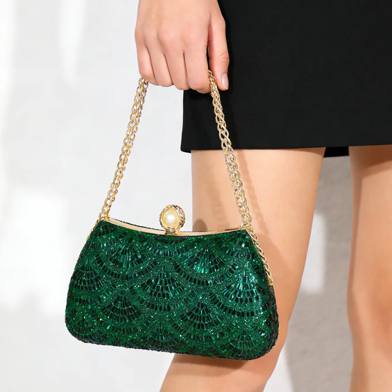 Green glitter luxury rhinestone tote bag dinner bag ladies high-end celebrity temperament box bag small handbag