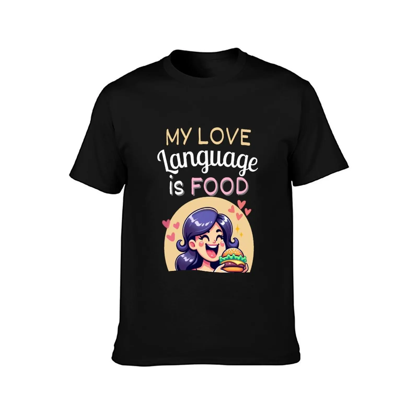My Love Language Is Food T-Shirt, Summer Casual Cotton Tee, Oversized Streetwear Tops, Vintage Graphic Print, Unisex Men Women