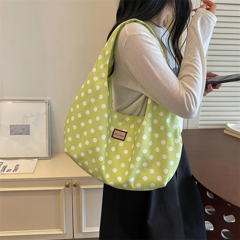Simplicity Sewing Thread Polka Dot Shoulder Bag Soft Fabric Casual Daily Women's Tote Bags Hot Sale Large Capacity Daily Handbag