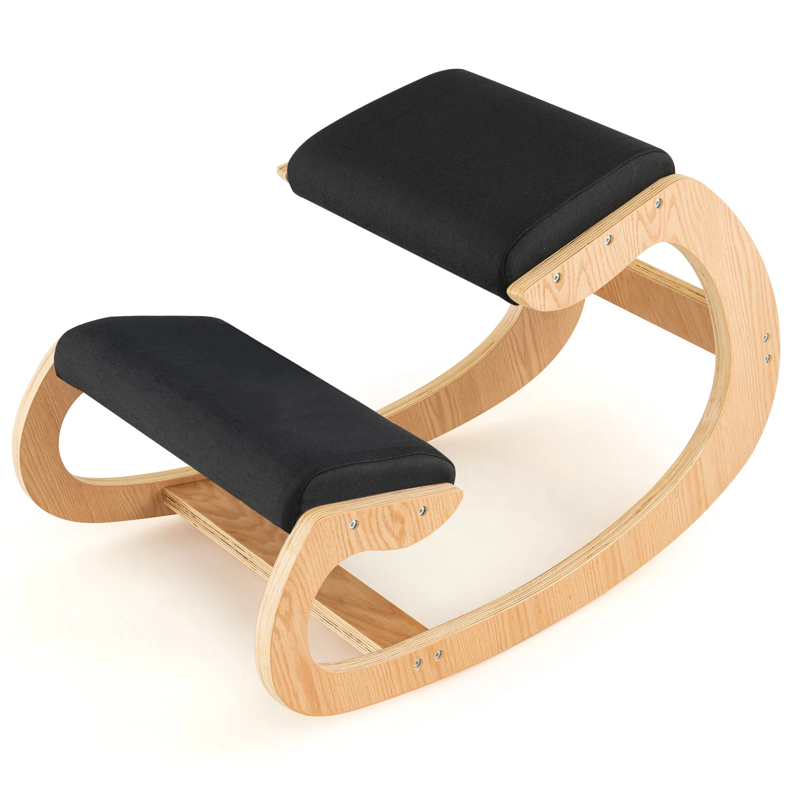 Ergonomic Wooden Kneeling Chair with Cushioned Seat and Back Support—a Rocking Posture Stool Designed To Improve Alignment,