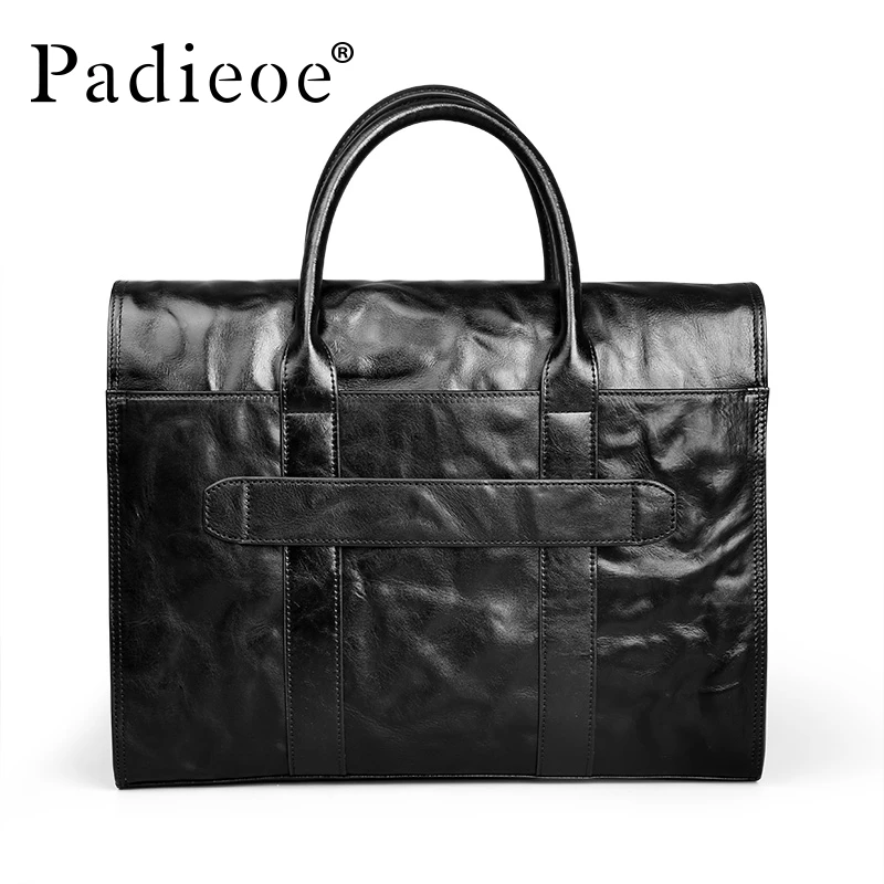 PADIEOE large capacity leather briefcase men's business horizontal handbag men's cowhide computer bag men's bag