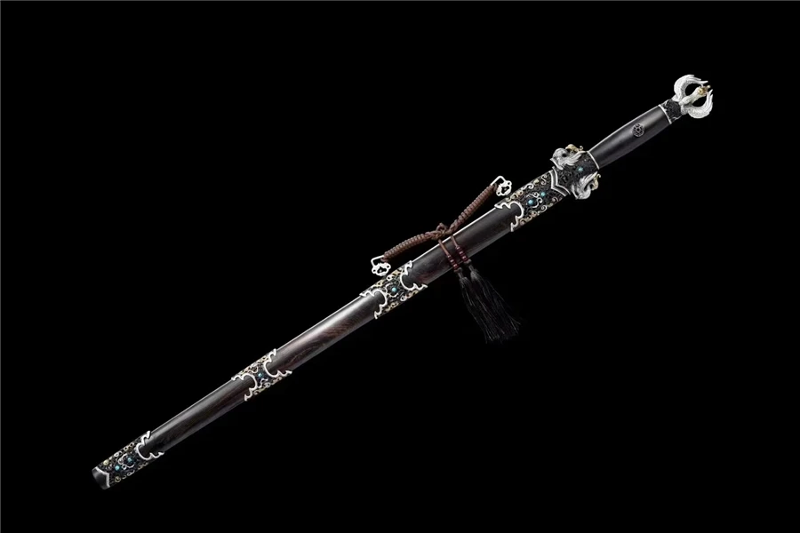 Top Quality Chinese Kung Fu Phoenix Sword Folded Damascus Steel Jian Ebony Handle Scabbard Full Tang