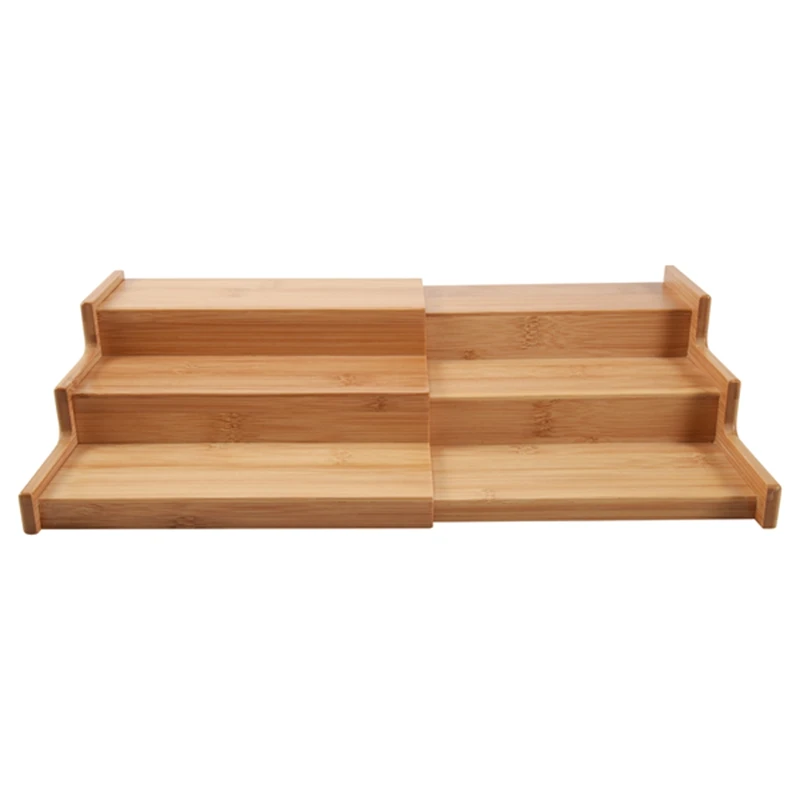 Spice Rack Kitchen Cabinet Organizer- 3 Tier Bamboo Expandable Display Shelf, Bamboo 3-Layer Adjustable Spice Rack-A79M view 3