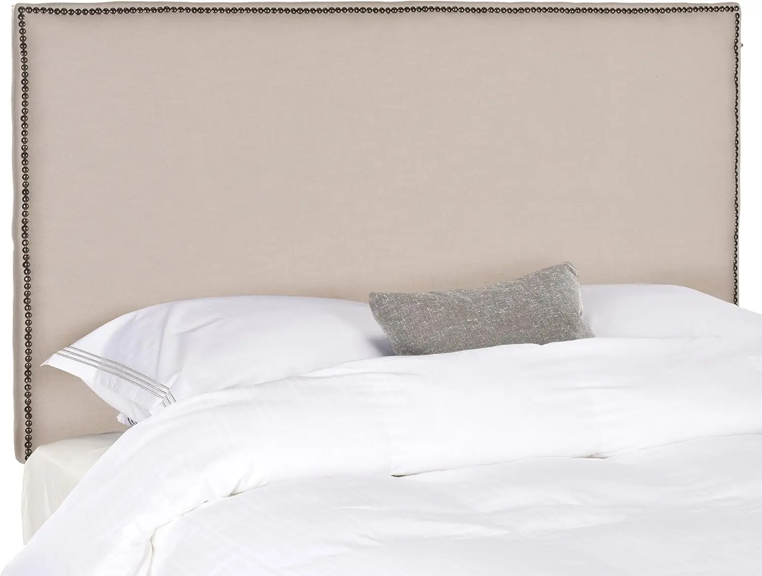 

Sydney Taupe Linen Upholstered Headboard - Brass Nailhead (Full Size)