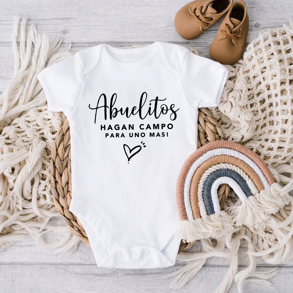 Grandparents Make Room for One More Spanish Pregnancy Announcement Romper Boys Girls Bodysuit Pregnancy Reveal Clothes