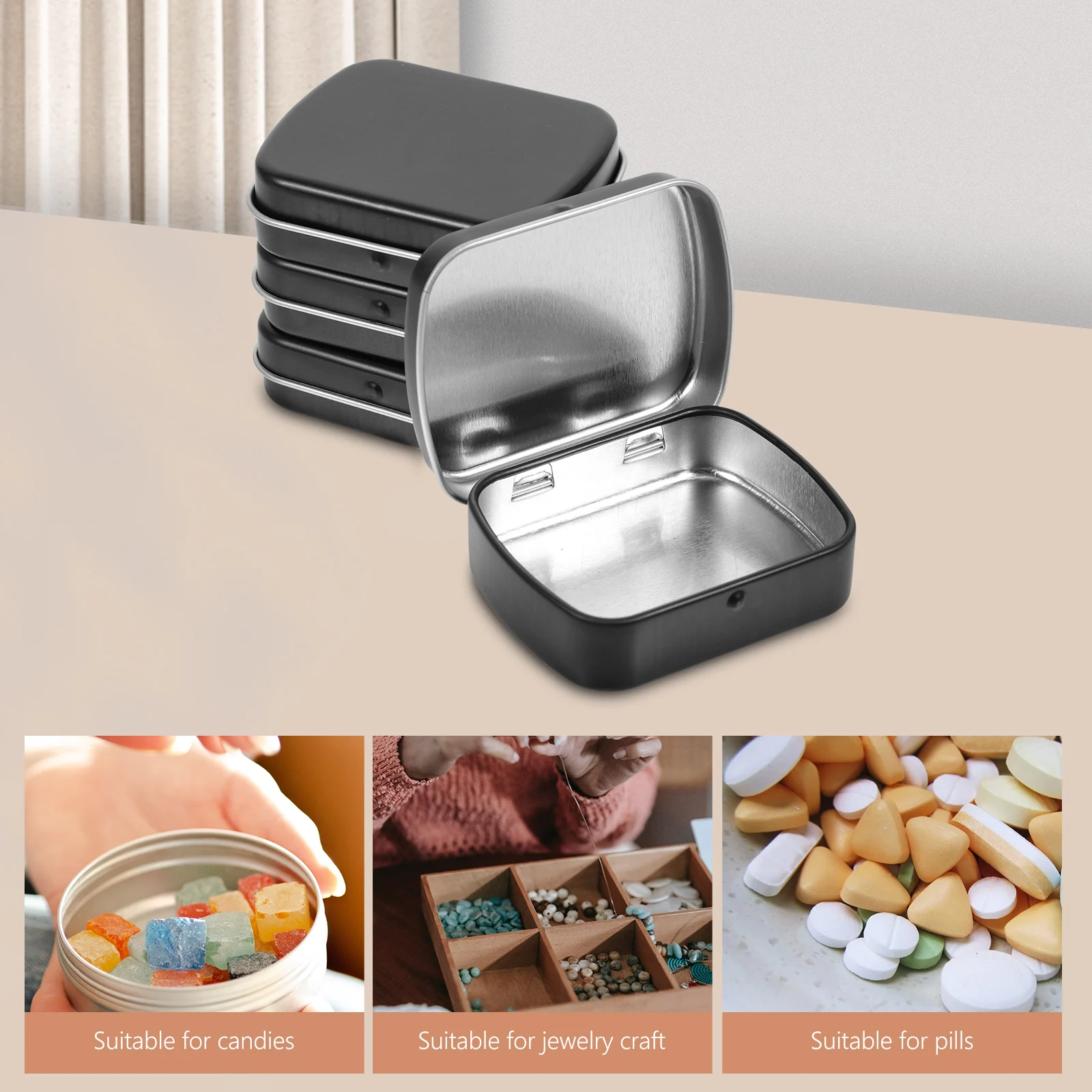 

10Pcs Rectangular Tin Box Candy Storage with Lid for Small Objects Crafts Collectibles Portable Metal Organizer