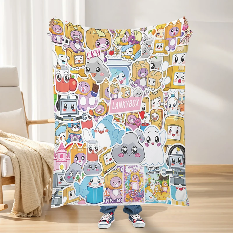 Fluffy Soft Blankets for Winter Warm Lankybox Boxy and Foxy Kids Flannel Bed Fleece Camping Custom Decorative Sofa Blanket