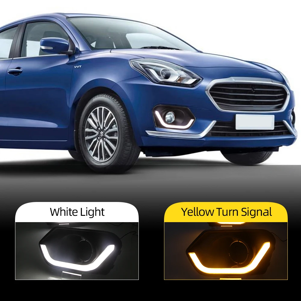 1 Pair Car DRL Lamp LED Daytime Running Light Daylight Fog light For Suzuki Dzire 2017 2018 Yellow Turn Signal Relay