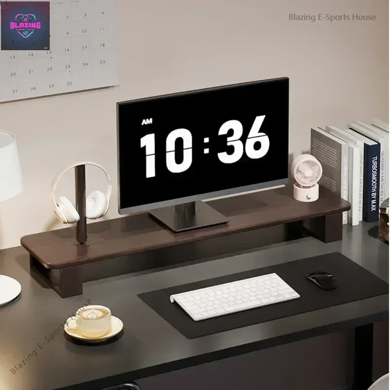 

Nordic Simple Walnut Color Computer Monitor Raised Shelf Screen Support Stand Office Laptop Cooling Storage Holders Solid Wood