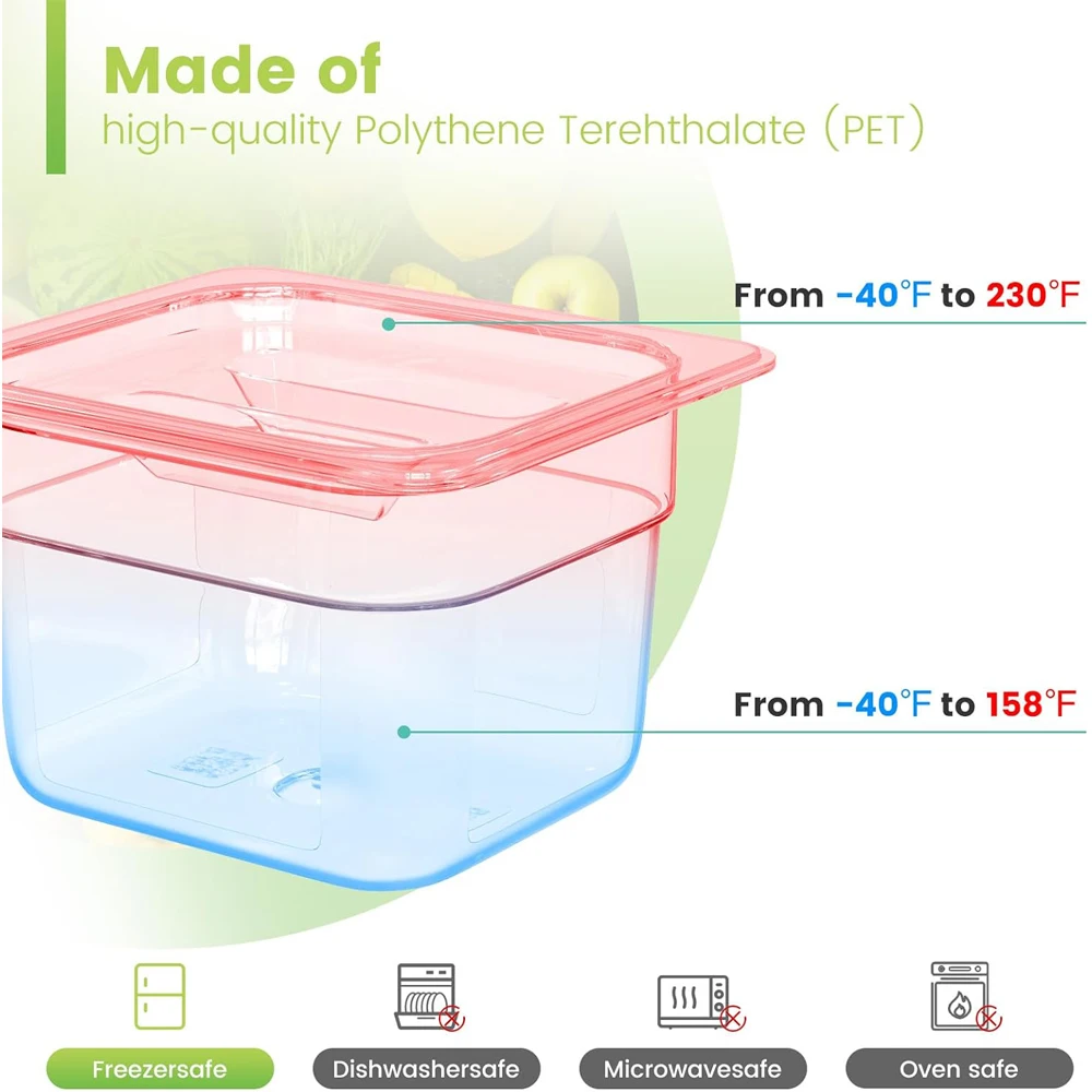 Plastic Food Pan with Lid 1/6 Size 4 Inch Deep Restaurant Clear Food Storage Containers Polycarbonate Commercial Hotel Pans